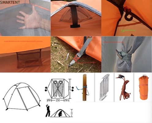 Gemakkelijk te monteren buitenkampertenten 210*180*130CM Oranje 190T Polyester PU2000MM Aluminium paal tent leverancier