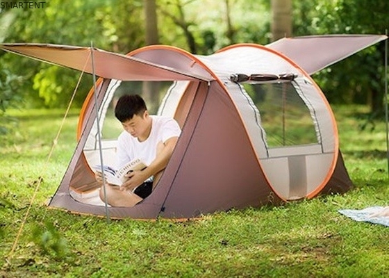 Breathable Panoramic Screen Window Groen 190T PU Coated Polyester Pop Up Camping Tent voor buitenactiviteiten leverancier