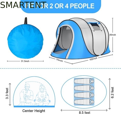 102*75*39 inch enkellagig zilveren ruggengraat Polyester 210T waterdicht Pop-up camping tent voor 2-4 personen met mesh ramen leverancier
