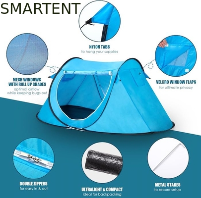 86.6*37.4*47.2in Blue Pop Up Camping Tent Met Geventileerd Mesh Windows 2 Persoon Capaciteit Waterdicht Ontwerp leverancier
