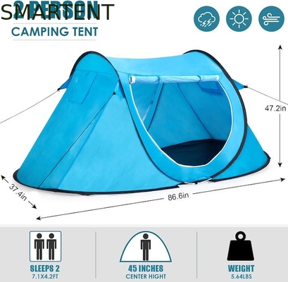 86.6*37.4*47.2in Blue Pop Up Camping Tent Met Geventileerd Mesh Windows 2 Persoon Capaciteit Waterdicht Ontwerp leverancier