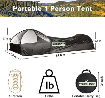 82.6*27.6*19.7 inch zwart Easy Pop Up Camping Tents met waterdichte vloer Glasvezel Stang draagtas voor 1 persoon leverancier