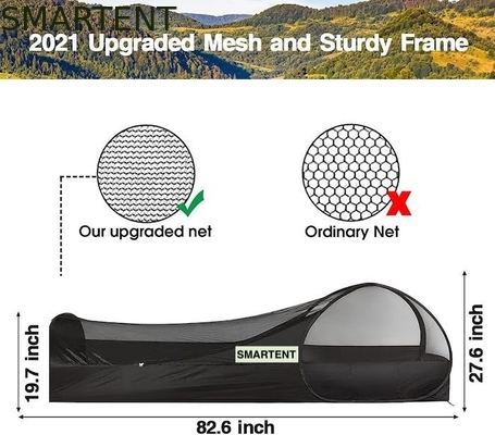 82.6*27.6*19.7 inch zwart Easy Pop Up Camping Tents met waterdichte vloer Glasvezel Stang draagtas voor 1 persoon leverancier