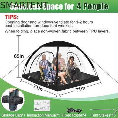 71*71*65'inches 4 personen TPU Transparent Glasvezel Frame Quick Set Up Waterdicht UV Bescherming Pop Up Sports Tent leverancier
