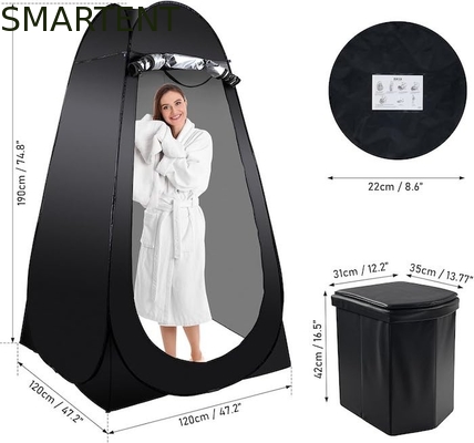 47.2*47.2*74.8 inch zwart zilver gecoate polyester pop-up privacy tent met UV bescherming voor camping strand evenementen leverancier