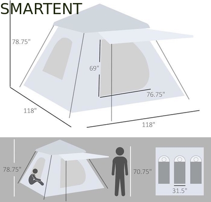118*118*78.75 inch waterdicht voor 2-3 personen Automatische Pop-up camping tent met glasvezel palen en mesh ramen leverancier