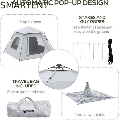 118*118*78.75 inch waterdicht voor 2-3 personen Automatische Pop-up camping tent met glasvezel palen en mesh ramen leverancier