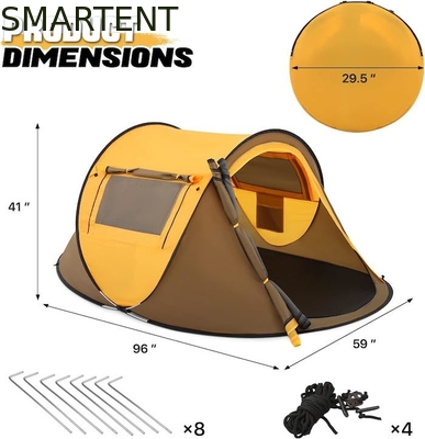 96*59*41 inch gele polyester 4-seizoen pop-up camping tent met gaas ramen en waterdicht ontwerp voor 2 personen leverancier