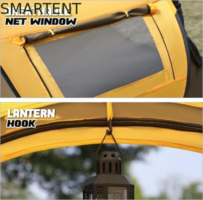 96*59*41 inch gele polyester 4-seizoen pop-up camping tent met gaas ramen en waterdicht ontwerp voor 2 personen leverancier