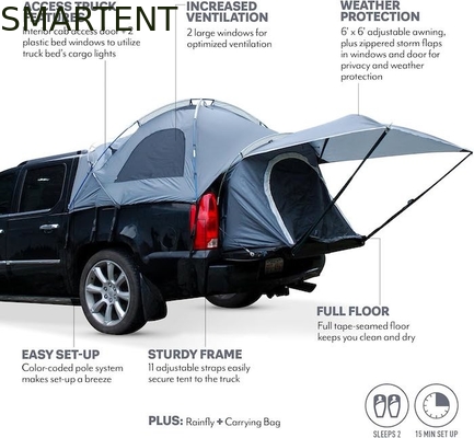72'inch Grey Pickup Camping Tent 4-Season 2-Person Glasvezel Stang Waterdicht Gecoat Polyester Met Mesh Windows leverancier