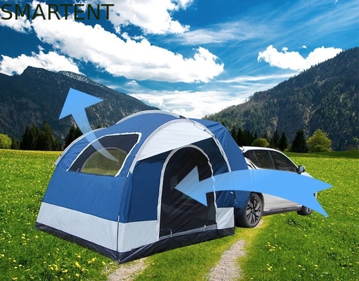 250*250*200CM PU2000MM bedekte polyester 210D 2 deuren SUV camping tent met glasvezel palen en mesh ramen leverancier