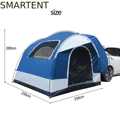 250*250*200CM PU2000MM bedekte polyester 210D 2 deuren SUV camping tent met glasvezel palen en mesh ramen leverancier