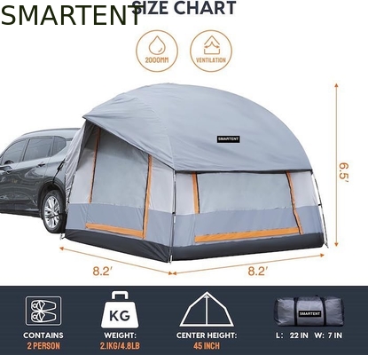 6 personen grijs gecoate polyester 210D SUV camping tent met mesh ramen en UV-bescherming leverancier