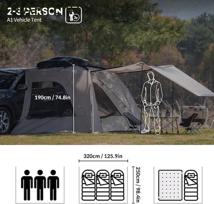 2.49*3.20*1.91M Draagbare grijze auto kampeertent waterdicht PU3000MM gecoat polyesterstof voor outdoor avontuur leverancier