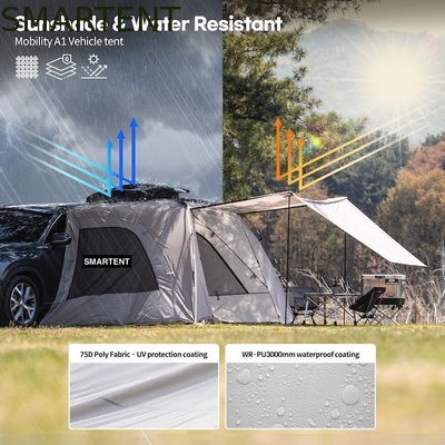 2.49*3.20*1.91M Draagbare grijze auto kampeertent waterdicht PU3000MM gecoat polyesterstof voor outdoor avontuur leverancier