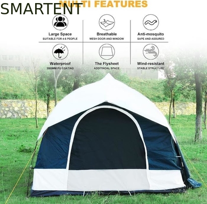 2.44*2.44*2.19M 6 Personen Blauw Waterdicht Gecoat Polyester Auto Camping Tent Met 2 Windows 4 Seizoen Quick Setup leverancier