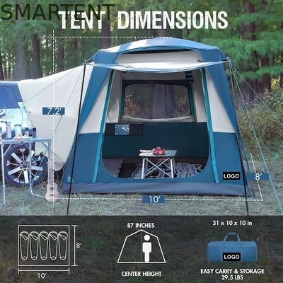 3.05*2.44*2.21M Aanpasbaar 4 Seizoen Blauwe Kleur Waterdicht PU2000MM Gecoat Polyester Mobil Car Camping Tent leverancier