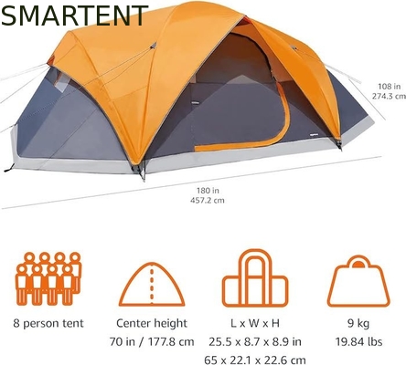 4.57*2.74*1.78M 8-persoons buitententent met dubbele laag grijs waterdicht gecoat polyester camping tent voor 3 seizoenen leverancier
