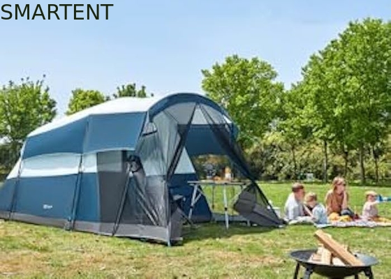 6.1*2.44*1.93M Buiten Dual Color Blauw-Grijz Waterdicht Gecoat Polyester Grote familie Kampertent Geschikt voor 6-8 personen leverancier