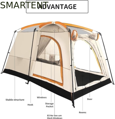 4-persoon 3.3*2.1*1.85M Buiten alle weersomstandigheden Khaki Waterdicht Gecoat Polyester 2-House Design Camping Tent leverancier
