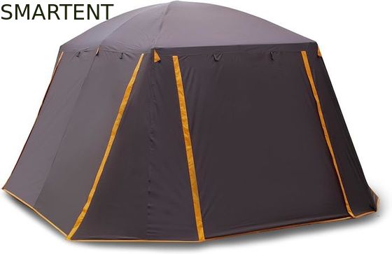 Kopen 6 personen Ruime bruine kleur waterdicht gecoat polyester buitenshuis groot gezin kamperen tenthuizen met glasvezel palen online vervaardiging