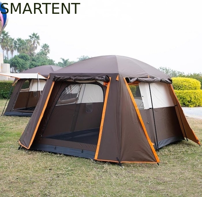 6 personen Ruime bruine kleur waterdicht gecoat polyester buitenshuis groot gezin kamperen tenthuizen met glasvezel palen leverancier