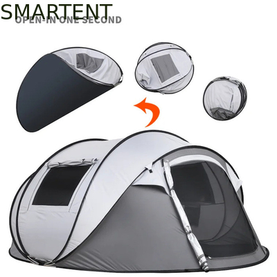 280*200*130CM Grijs Waterdicht PU2000MM Gecoat 190T Polyester 4-Season Pop Up Tent Boat Met Mesh Windows Voor Kamperen leverancier