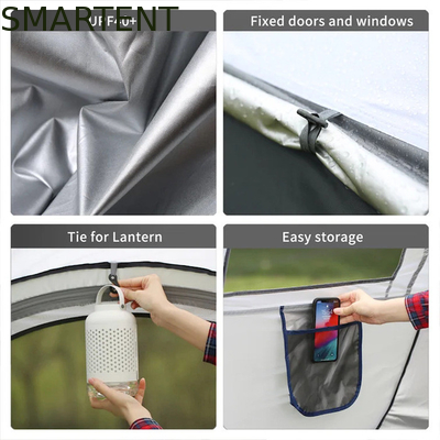 280*200*130CM Grijs Waterdicht PU2000MM Gecoat 190T Polyester 4-Season Pop Up Tent Boat Met Mesh Windows Voor Kamperen leverancier