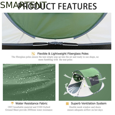 2 personen 245*148*100cm Groen Waterdicht Polyester Outdoor Camping Ruim Pop Up Boat Tent Met Mesh Ventilatie leverancier
