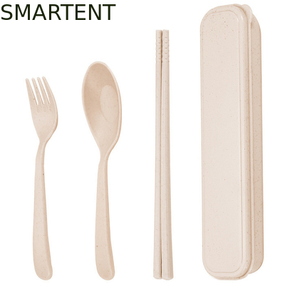 Eco-vriendelijke accessoires lichtgewicht duurzaam beige kleur tarwe stro vezel platteware set voor buitenreizen leverancier