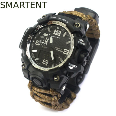 Kopen De openlucht Bruine van het de Armbandhorloge van de Noodsituatieoverleving Manchet van Paracord Nylon online vervaardiging