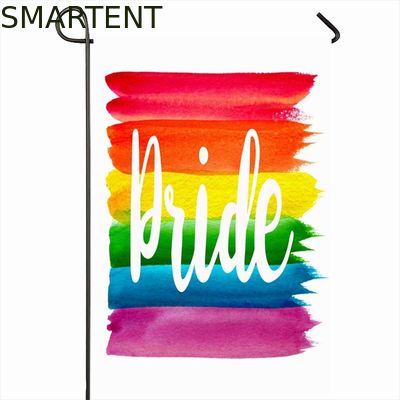 Kopen 100D het Strand van de de Overdrachtdouane van de polyesterhitte markeert Regenboog Vrolijk Pride Garden Banner online vervaardiging