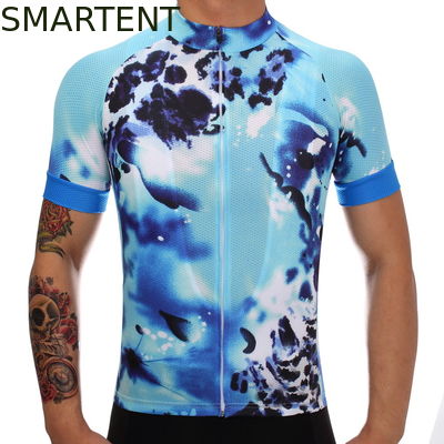 Kopen Fiets die van de fietser de Blauwe Douane van het de Polyestergrint van Jerseys 130g het Cirkelen van Jersey berijdt online vervaardiging