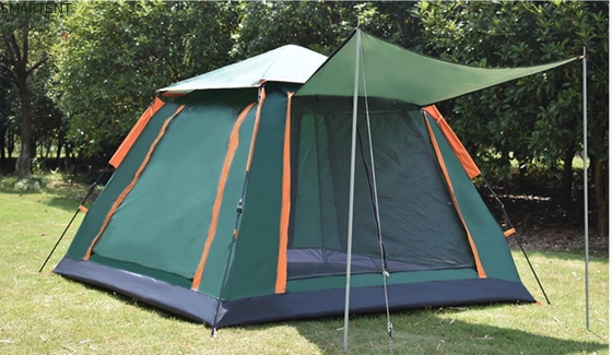 Buitenkampertenten Zonnebestendig en geventileerd Automatisch Glasvezel Frame 210D Polyester 240*240*140cm Groen Modern Design leverancier