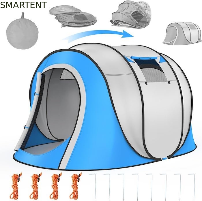102*75*39 inch enkellagig zilveren ruggengraat Polyester 210T waterdicht Pop-up camping tent voor 2-4 personen met mesh ramen leverancier