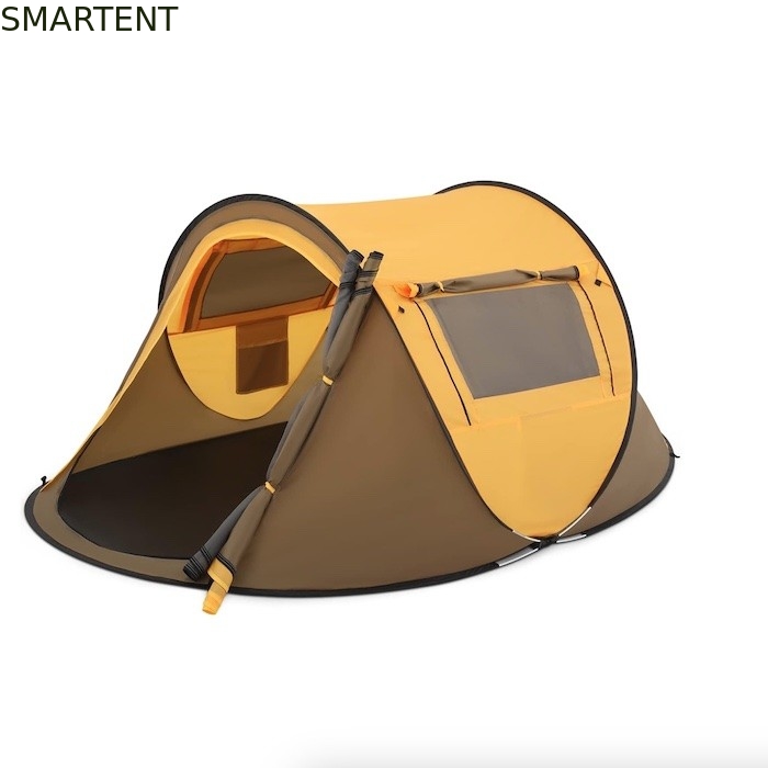 96*59*41 inch gele polyester 4-seizoen pop-up camping tent met gaas ramen en waterdicht ontwerp voor 2 personen leverancier