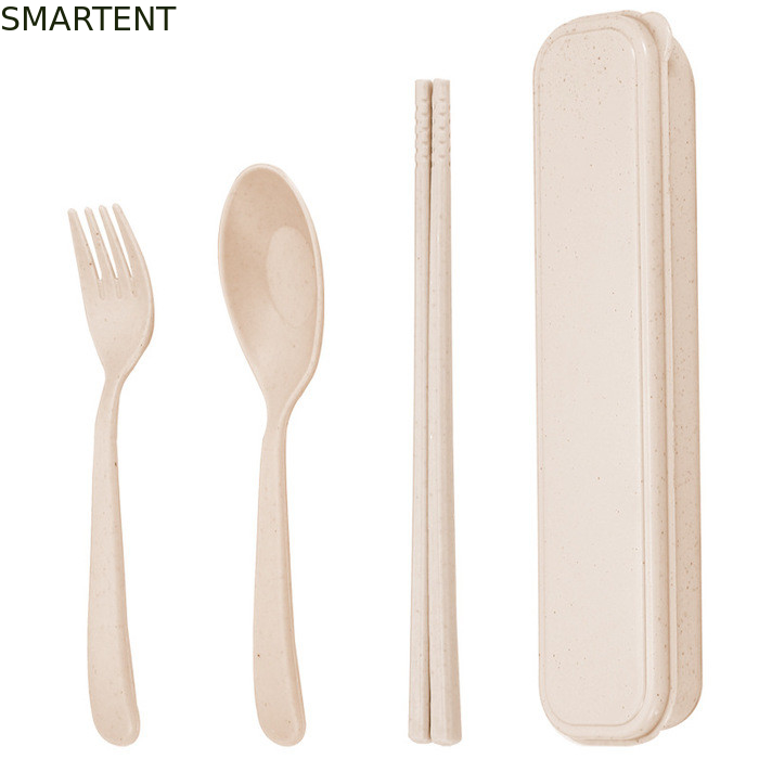 Eco-vriendelijke accessoires lichtgewicht duurzaam beige kleur tarwe stro vezel platteware set voor buitenreizen leverancier