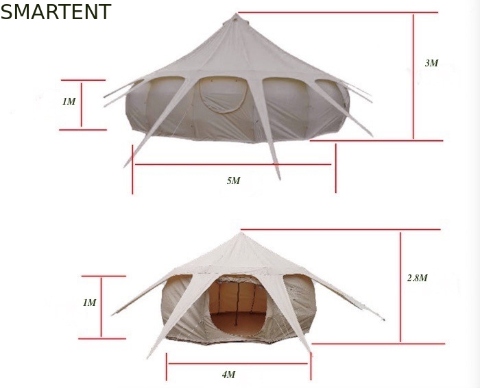 300*300*200CM 5M 280GSM Beige waterdicht gecoate katoen Lotus Design Glamping Outdoor Camping Tent leverancier